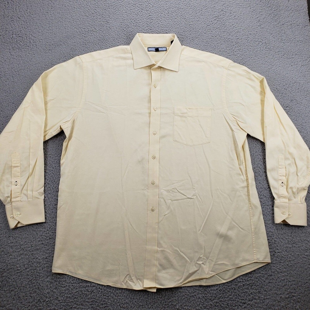 Tommy Hilfiger Shirt Mens XL 17 34-35 Yellow Long Sleeve Button‎ Up Pocket